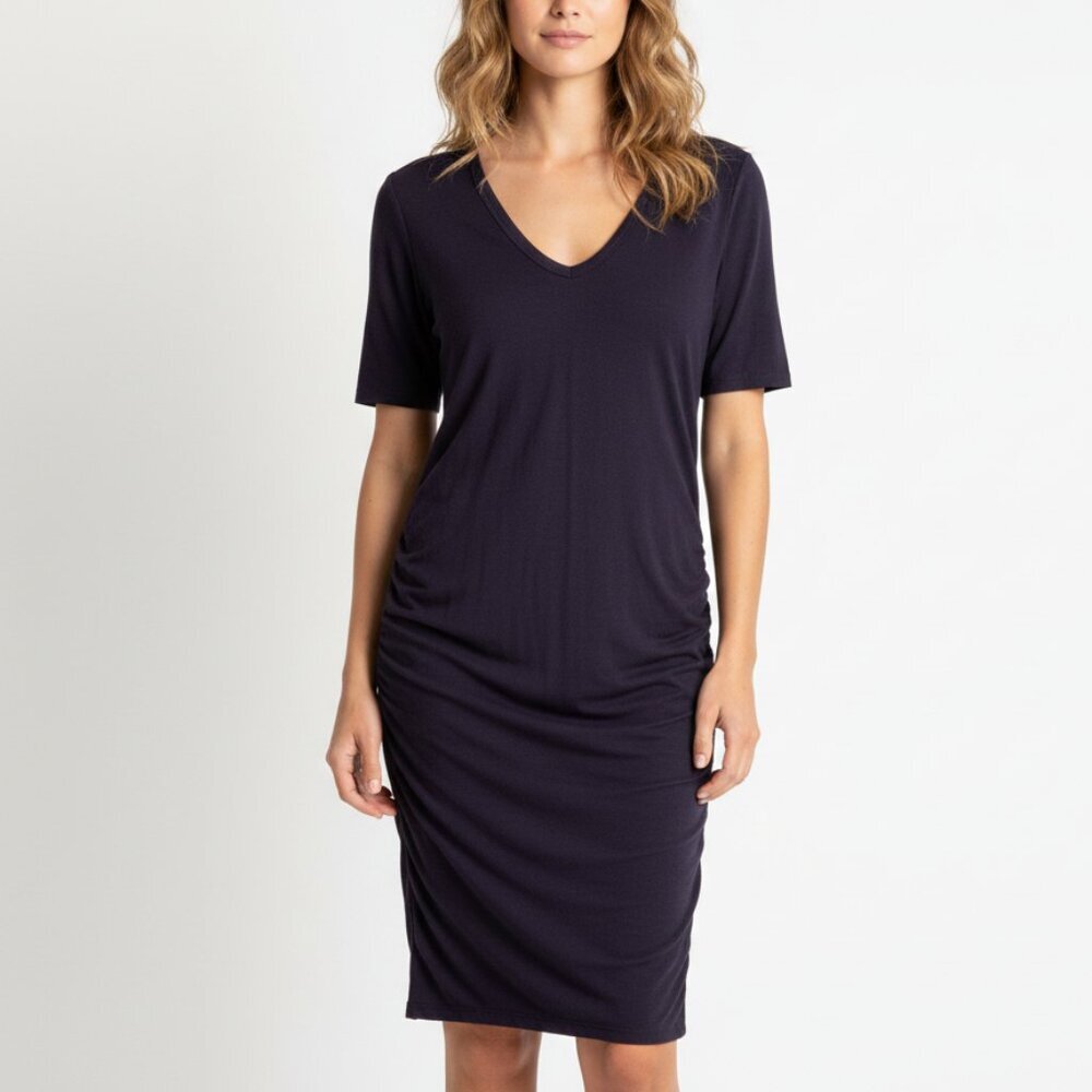 James Perse Ruched V-Neck Midi Dress Dark Purple Size 4 / XL